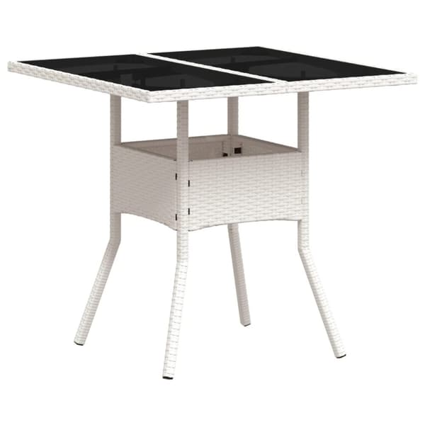 vidaXL havebord med glastop 80x80x75 cm polyrattan hvid