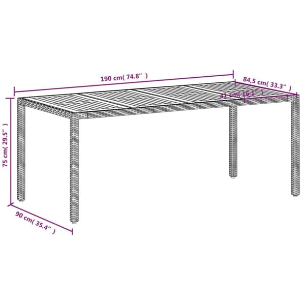 vidaXL havebord 190x90x75 cm polyrattan og massivt akacietræ beige