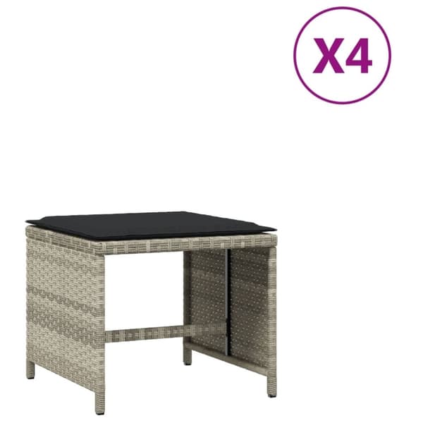 vidaXL Trädgårdspallar med dynor 4 st ljusgrå 41x41x36 cm konstrotting