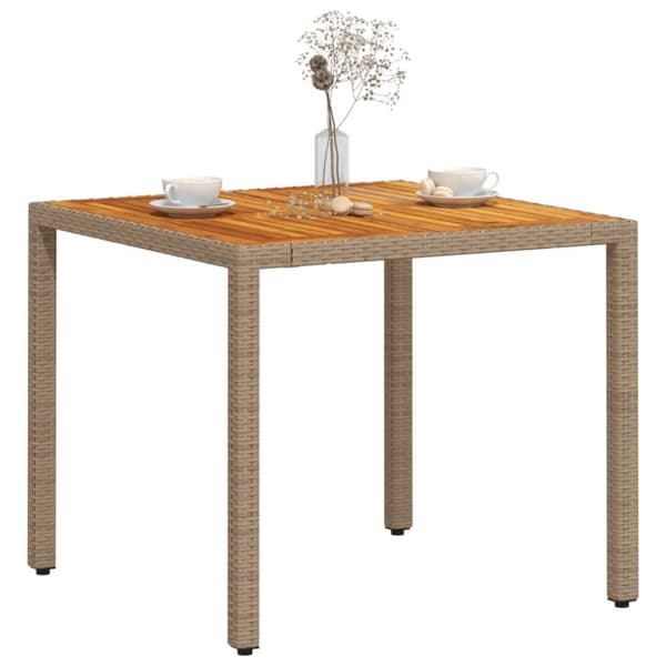 vidaXL havebord 90x90x75 cm polyrattan og akacietræ beige