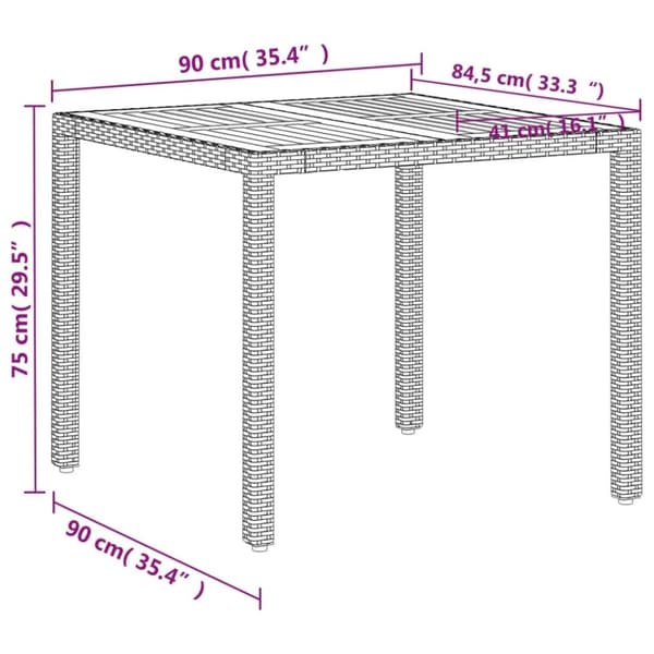 vidaXL havebord 90x90x75 cm polyrattan og akacietræ beige