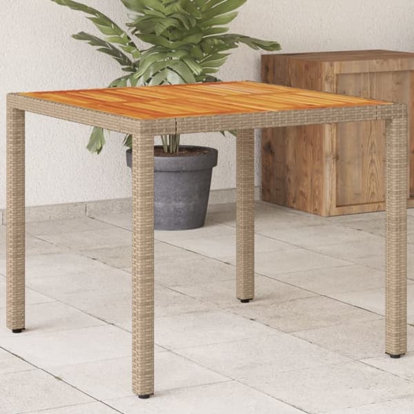 vidaXL havebord 90x90x75 cm polyrattan og akacietræ beige