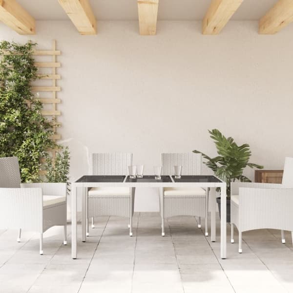 vidaXL havebord med glastop 150x90x75 cm polyrattan hvid