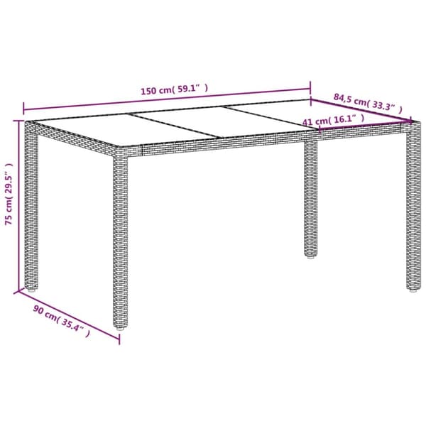 vidaXL Hagebord med glassplate hvit 150x90x75 cm polyrotting