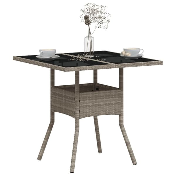 vidaXL havebord med glastop 80x80x75 cm polyrattan lysegrå
