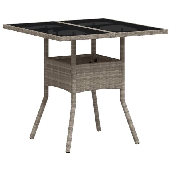 vidaXL havebord med glastop 80x80x75 cm polyrattan lysegrå