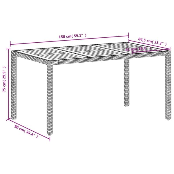vidaXL Trädgårdsbord beige 150x90x75 cm konstrotting akaciaträ
