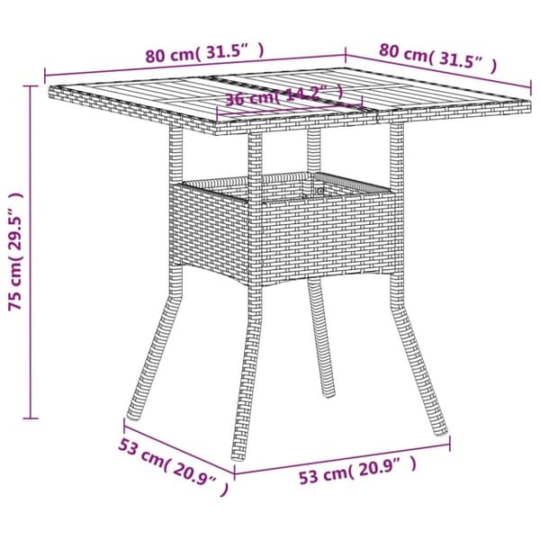 vidaXL havebord 80x80x75 cm polyrattan og akacietræ sort
