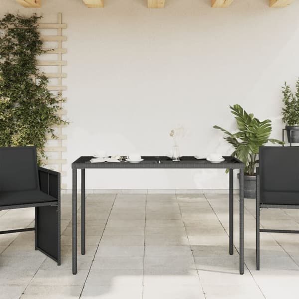 vidaXL Puutarhapöytä lasipöytälevy musta 115x54x74 cm polyrottinki