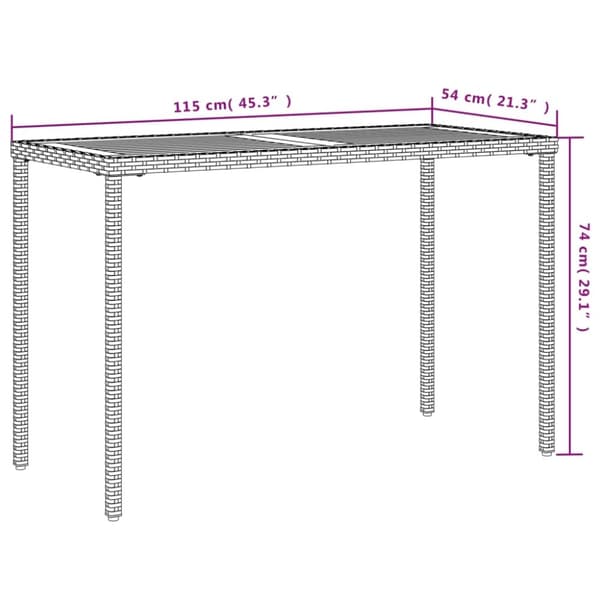 vidaXL havebord med top i akacietræ 115x54x74 cm polyrattan sort