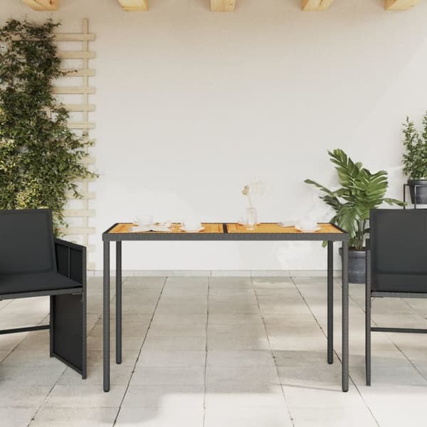 vidaXL havebord med top i akacietræ 115x54x74 cm polyrattan sort