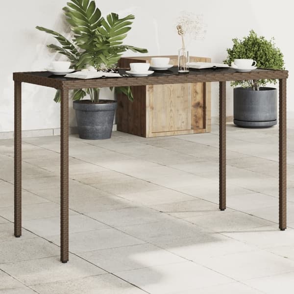 vidaXL Trädgårdsbord med glasskiva brun 115x54x74 cm konstrotting