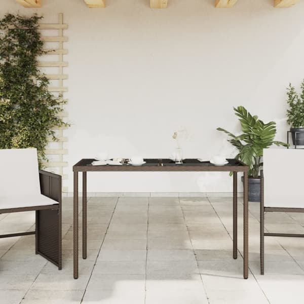 vidaXL Trädgårdsbord med glasskiva brun 115x54x74 cm konstrotting