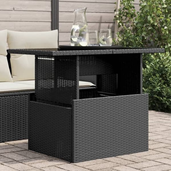 vidaXL havebord med glastop 100x55x73 cm polyrattan sort