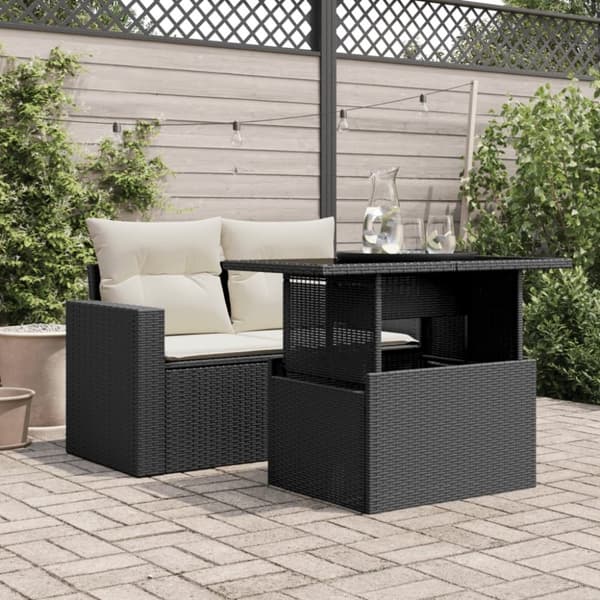 vidaXL havebord med glastop 100x55x73 cm polyrattan sort