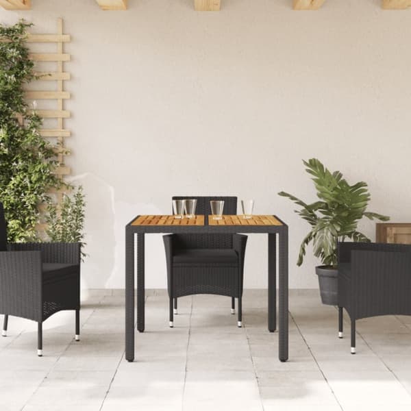 vidaXL havebord med akacietop 90x90x75 cm polyrattan sort