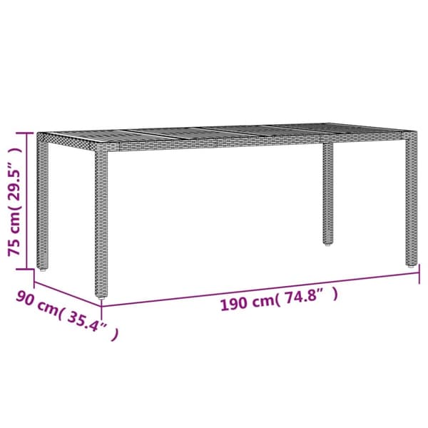 vidaXL havebord med akacietop 190x90x75 cm polyrattan sort