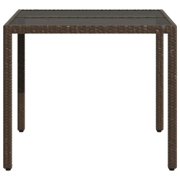 vidaXL Trädgårdsbord med glasskiva brun 90x90x75 cm konstrotting