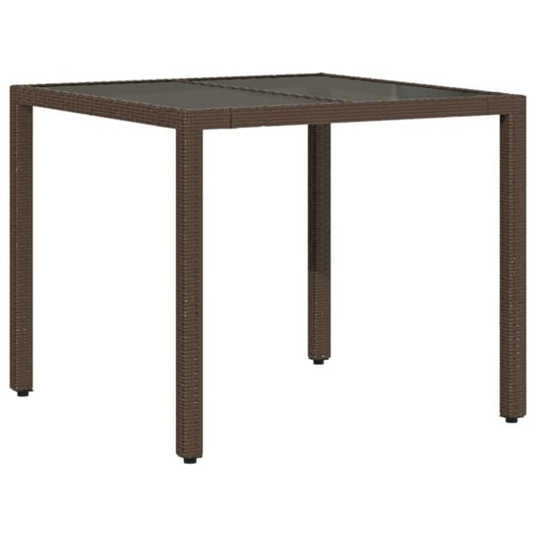 vidaXL Trädgårdsbord med glasskiva brun 90x90x75 cm konstrotting