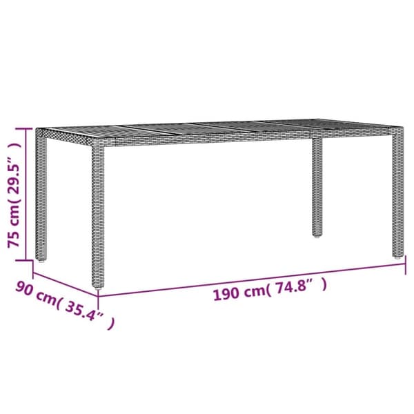 vidaXL havebord med akacietop 190x90x75 cm polyrattan grå