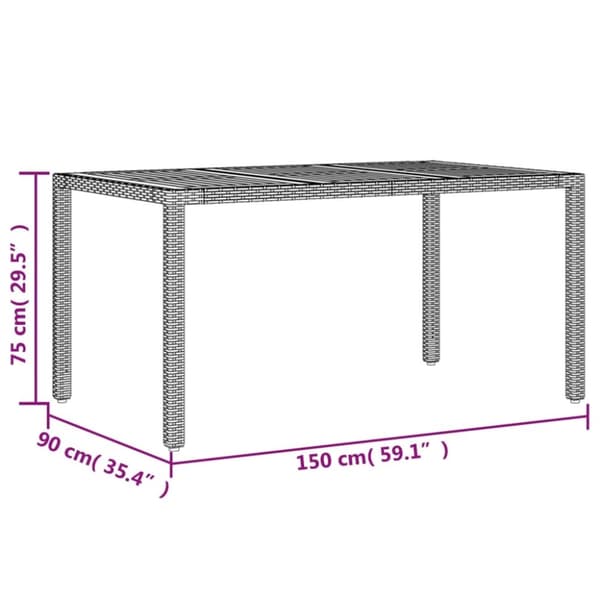 vidaXL havebord med akacietop 150x90x75 cm polyrattan sort