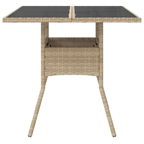vidaXL Trädgårdsbord med glasskiva beige 80x80x75 cm konstrotting