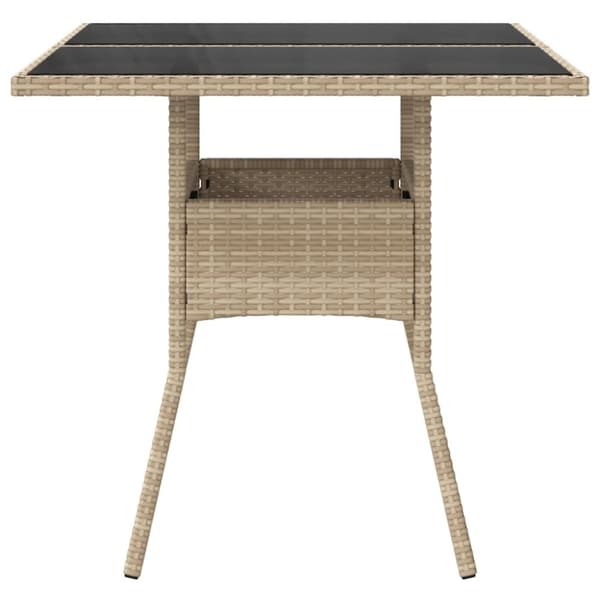 vidaXL Trädgårdsbord med glasskiva beige 80x80x75 cm konstrotting