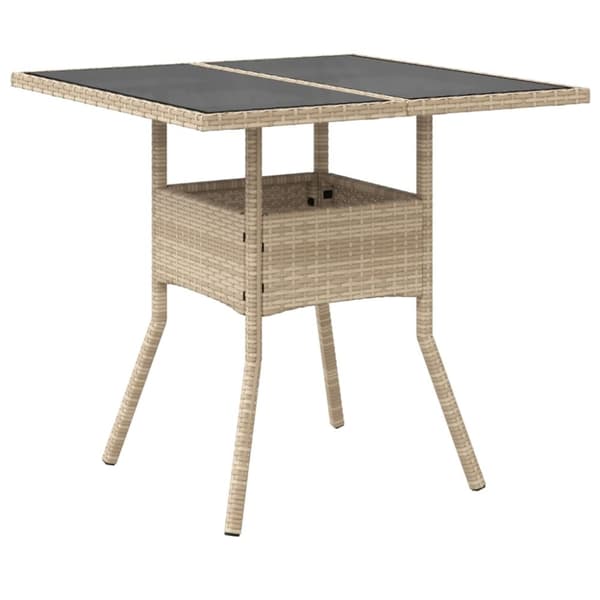 vidaXL Trädgårdsbord med glasskiva beige 80x80x75 cm konstrotting