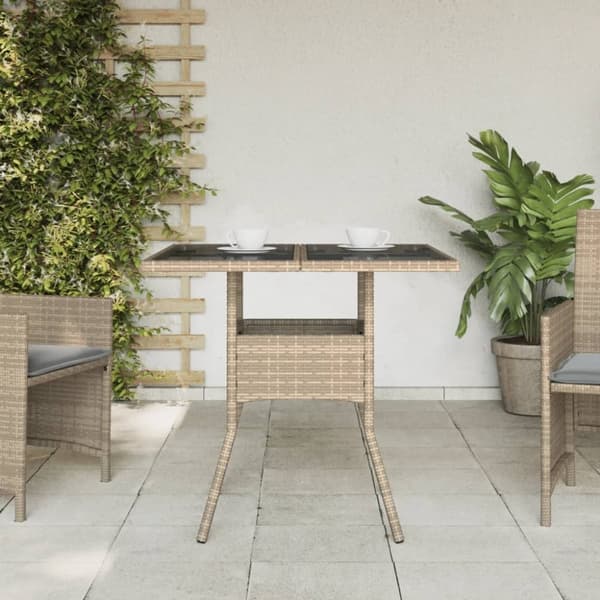 vidaXL Trädgårdsbord med glasskiva beige 80x80x75 cm konstrotting