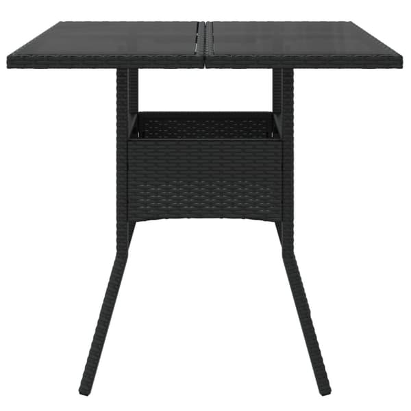 vidaXL Trädgårdsbord med glasskiva svart 80x80x75 cm konstrotting