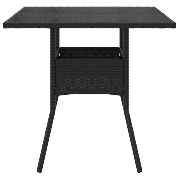 vidaXL havebord med glastop 80x80x75 cm polyrattan sort