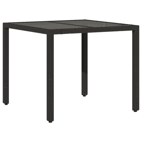 vidaXL havebord med glastop 90x90x75 cm polyrattan sort