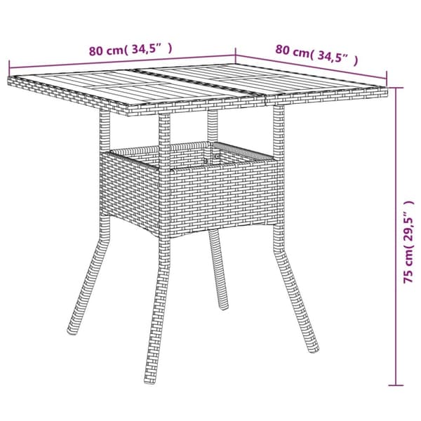 vidaXL havebord med akacietop 80x80x75 cm polyrattan sort