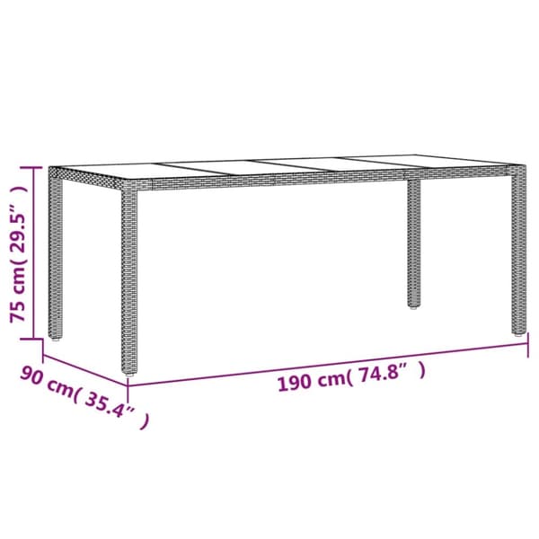 vidaXL havebord med glastop 190x90x75 cm polyrattan grå