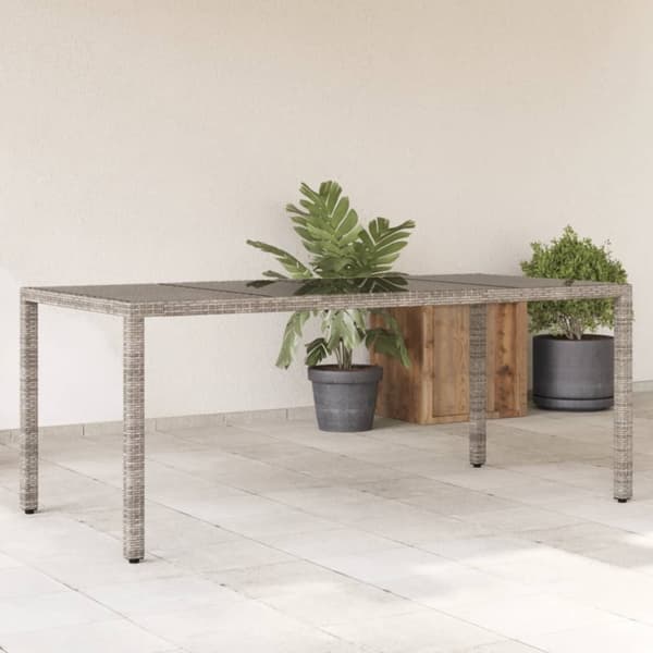 vidaXL havebord med glastop 190x90x75 cm polyrattan grå