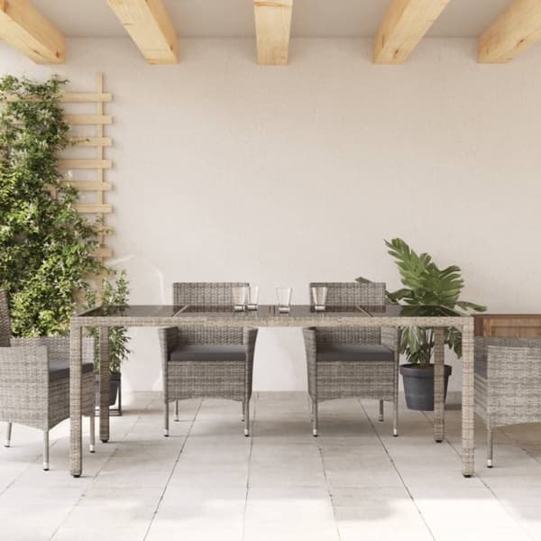 vidaXL havebord med glastop 190x90x75 cm polyrattan grå