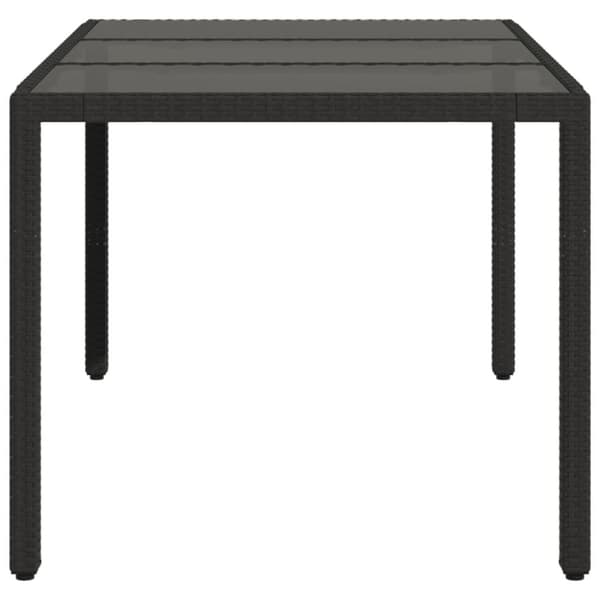 vidaXL havebord med glastop 150x90x75 cm polyrattan sort