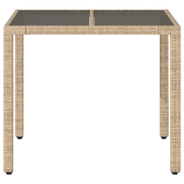 vidaXL havebord med glastop 90x90x75 cm polyrattan beige