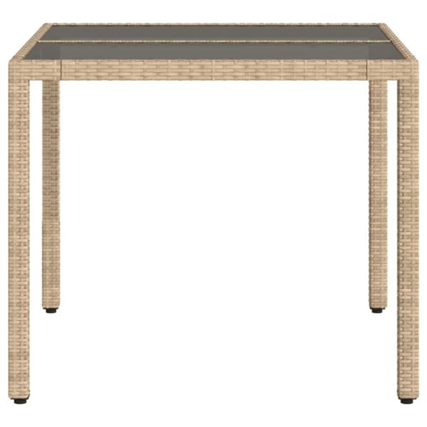 vidaXL havebord med glastop 90x90x75 cm polyrattan beige