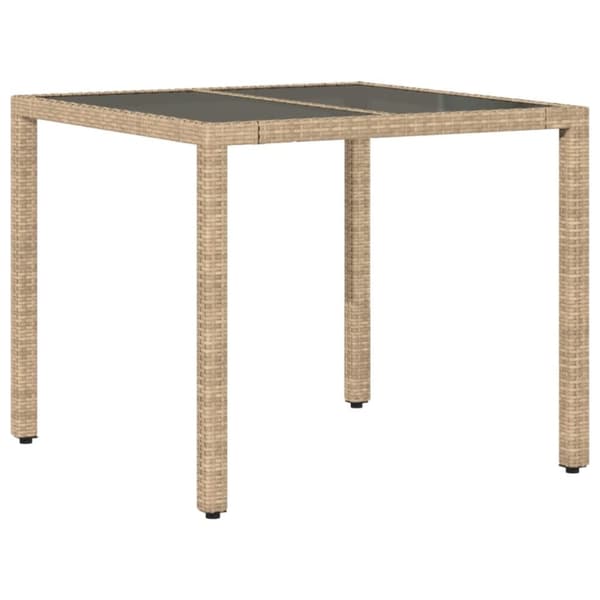 vidaXL havebord med glastop 90x90x75 cm polyrattan beige