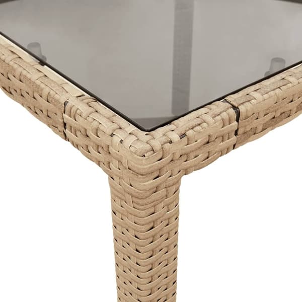 vidaXL havebord med glastop 90x90x75 cm polyrattan beige