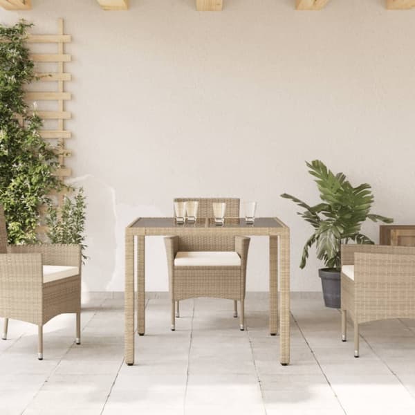 vidaXL havebord med glastop 90x90x75 cm polyrattan beige