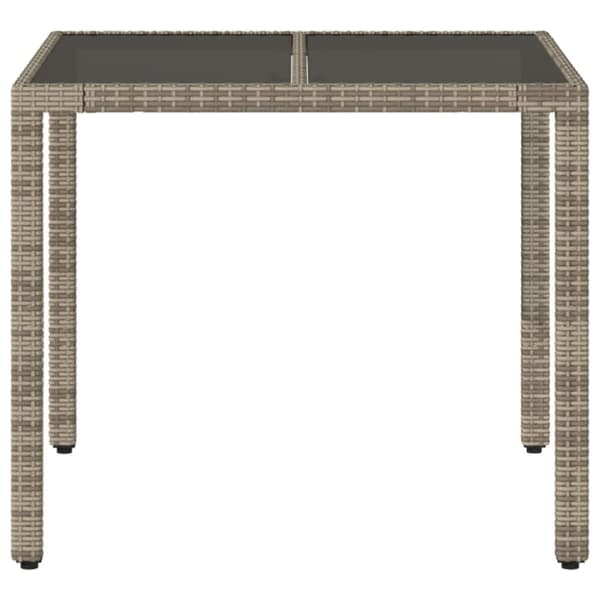 vidaXL Trädgårdsbord med glasskiva grå 90x90x75 cm konstrotting