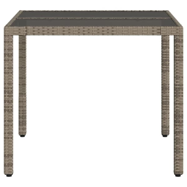 vidaXL Trädgårdsbord med glasskiva grå 90x90x75 cm konstrotting