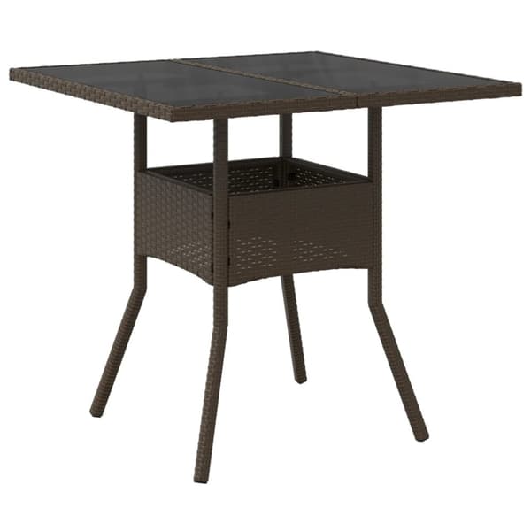 vidaXL Trädgårdsbord med glasskiva brun 80x80x75 cm konstrotting