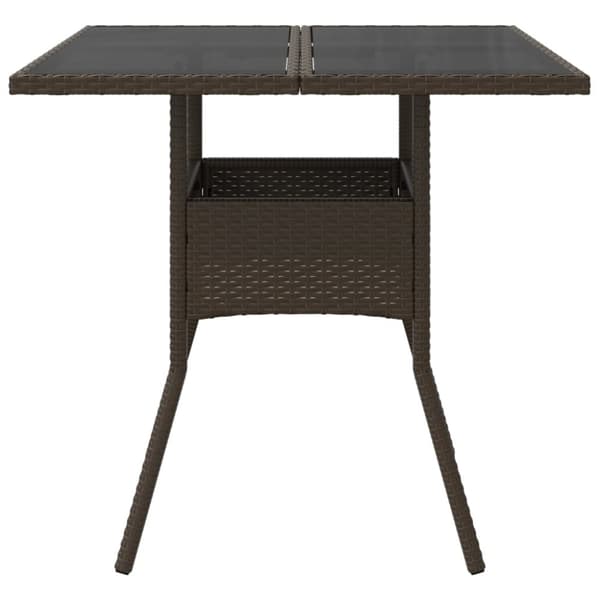 vidaXL havebord med glastop 80x80x75 cm polyrattan brun