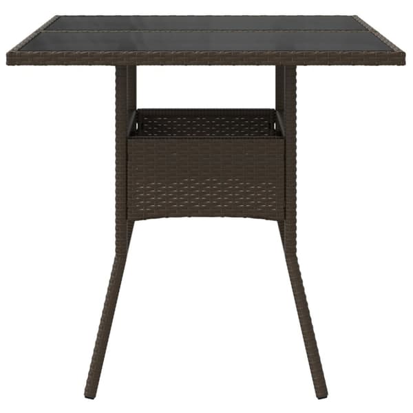 vidaXL havebord med glastop 80x80x75 cm polyrattan brun