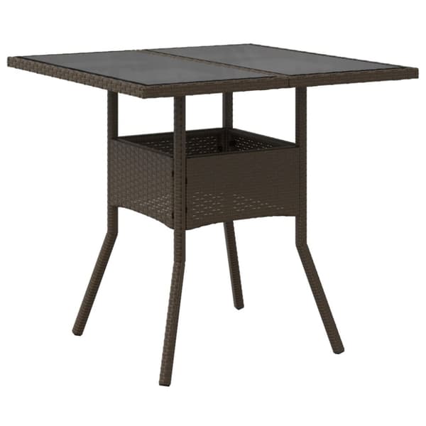 vidaXL havebord med glastop 80x80x75 cm polyrattan brun