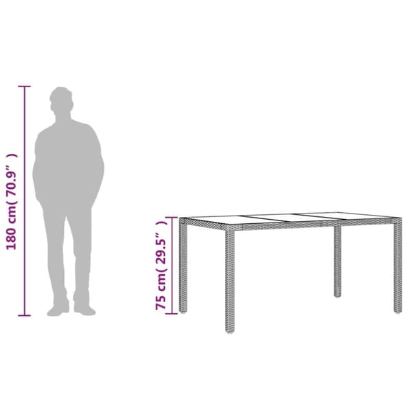 vidaXL Trädgårdsbord med glasskiva grå 150x90x75 cm konstrotting
