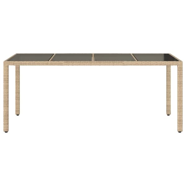 vidaXL havebord med glastop 190x90x75 cm polyrattan beige